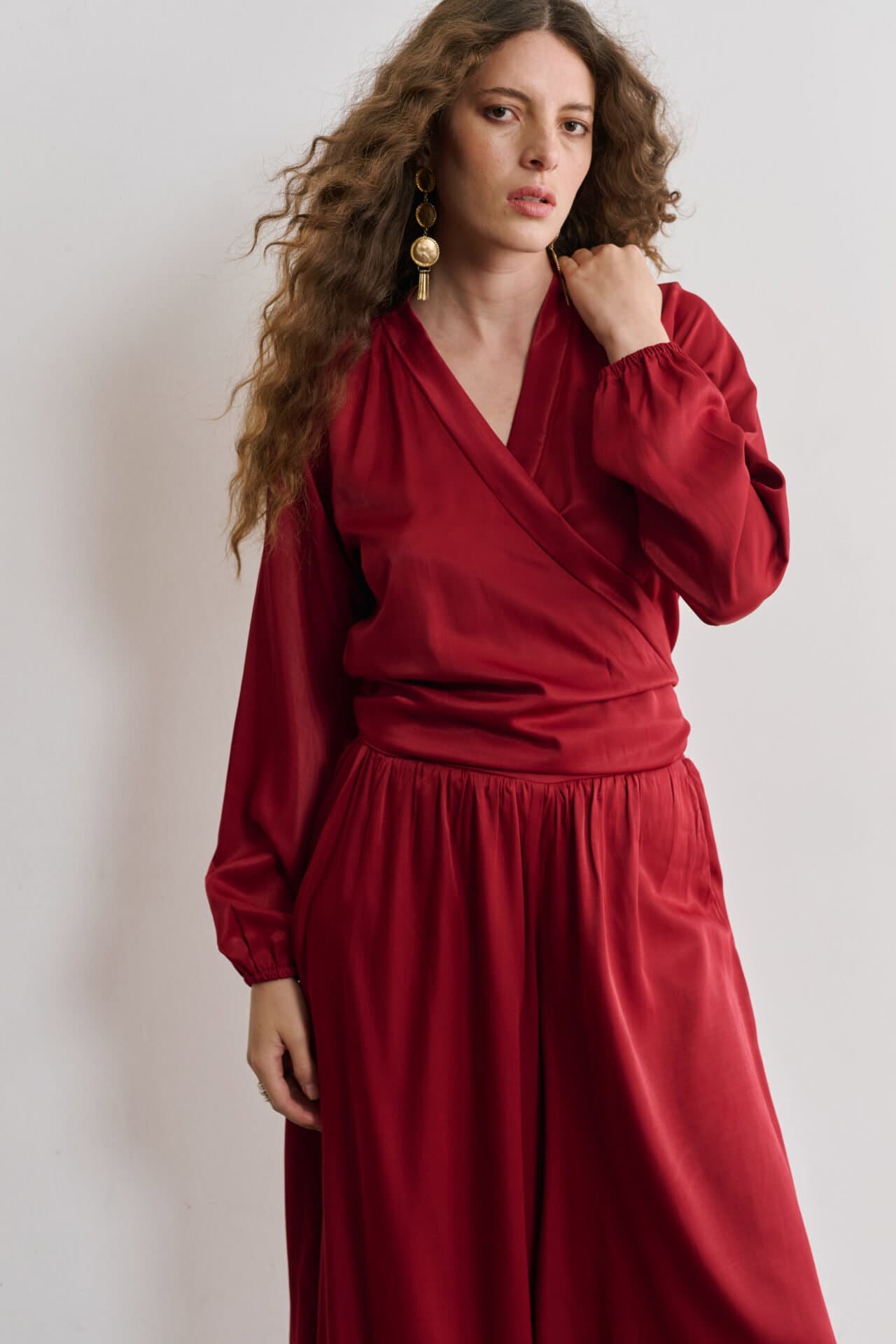 Blusa Transpassada Estilo Quimono Antonela - Vinho 3